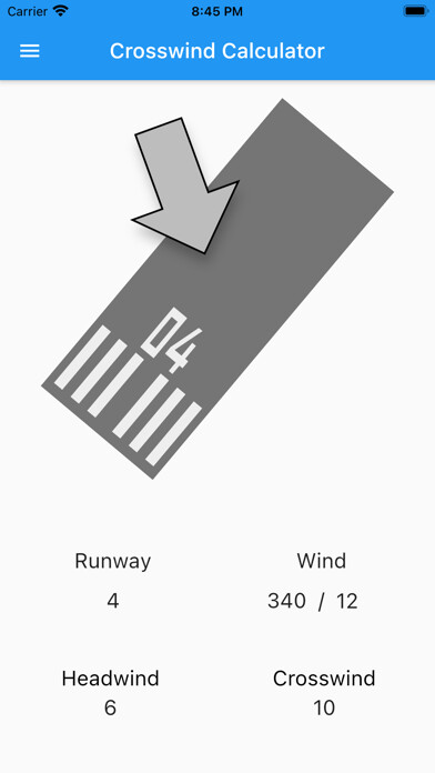 Emulate iPhone app Crosswind Calculator using MyAndroid