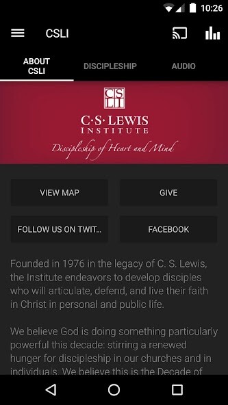 Emulate iPhone app C.S. Lewis Institute using MyAndroid Emulate iPhone app C.S. Lewis Institute using MyAndroid