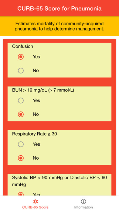 Emulate iPhone app CURB-65 Score for Pneumonia using MyAndroid Emulate iPhone app CURB-65 Score for Pneumonia using MyAndroid