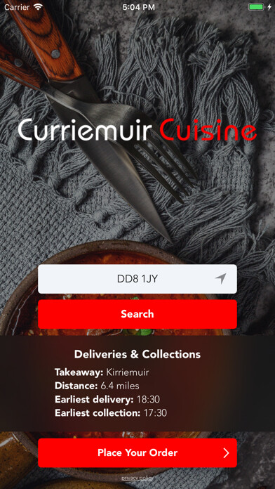 Emulate iPhone app Curriemuir Cuisine using MyAndroid