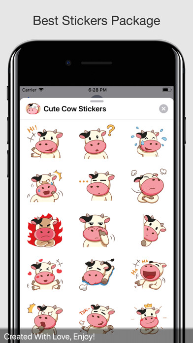 Emulate iPhone app Cute Cow Stickers using MyAndroid
