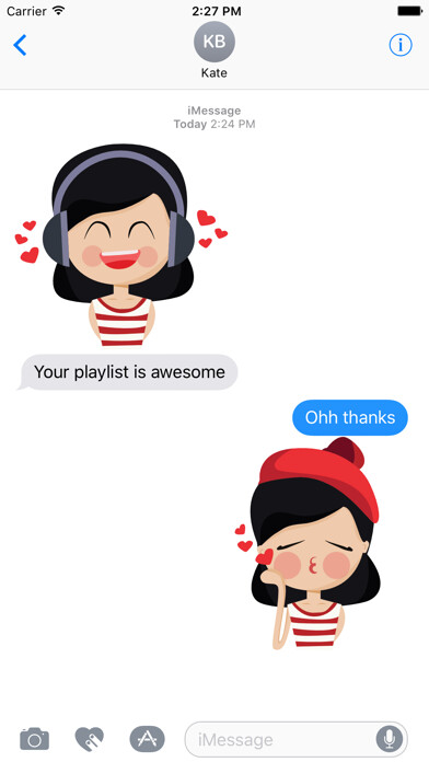Emulate iPhone app Cute French Girl Emotions Stickers using MyAndroid