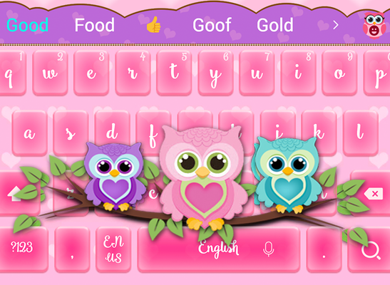 Emulate Android APK Cute Owl Family pink Theme Keyboard