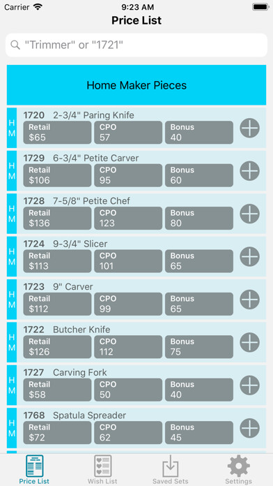 Emulate iPhone app Cutlery Wishlist using MyAndroid