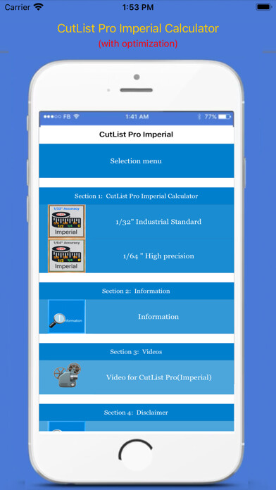 Emulate iPhone app CutList Pro Imperial Cal. using MyAndroid Emulate iPhone app CutList Pro Imperial Cal. using MyAndroid