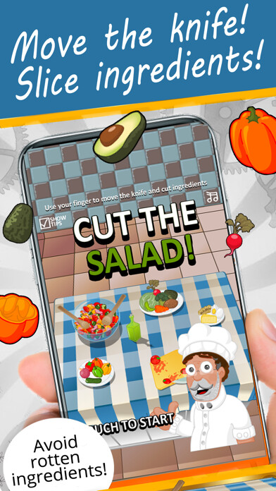 Emulate iPhone app Cut the Salad! using MyAndroid