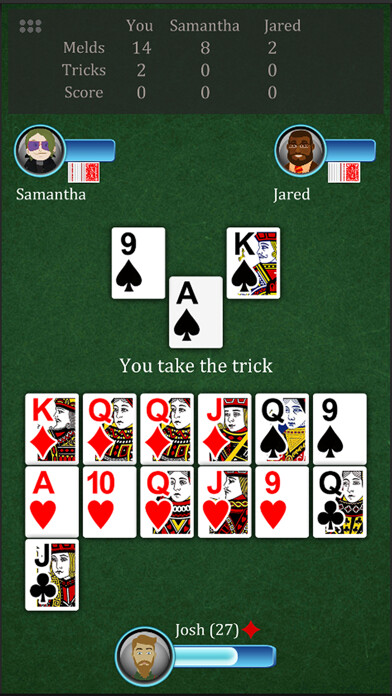 Emulate iPhone app Cutthroat Pinochle Card Game using MyAndroid