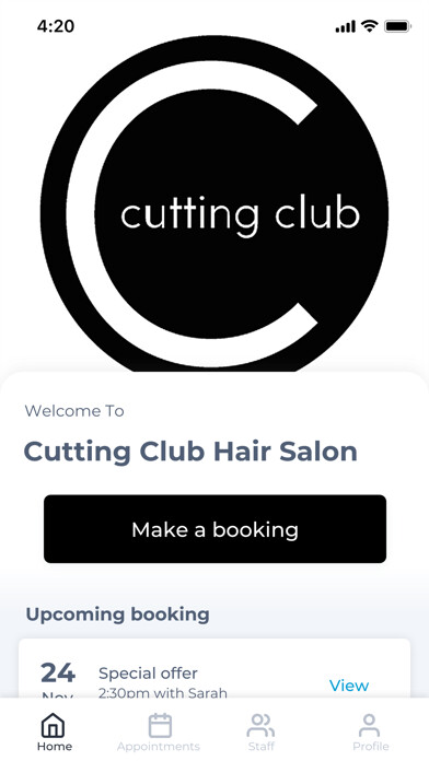 Emulate iPhone app Cutting Club Hair Salon using MyAndroid