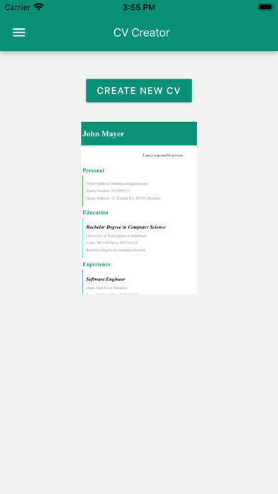 Emulate iPhone app CV Creator Personal CV Builder using MyAndroid