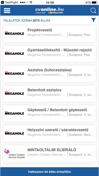 Emulate iPhone app Cvonline.hu állások using MyAndroid Emulate iPhone app Cvonline.hu állások using MyAndroid