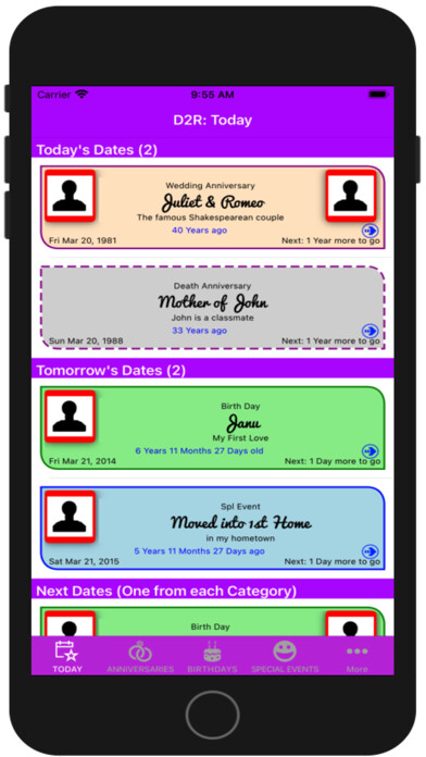 Emulate iPhone app D2R: Dates to Remember using MyAndroid
