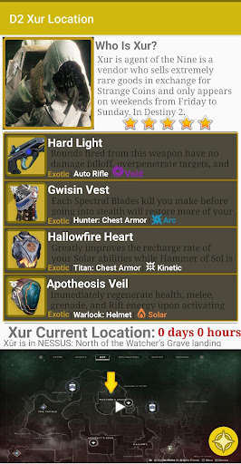 Run android online APK D2 Xur Locations from MyAndroid or emulate D2 Xur Locations using MyAndroid
