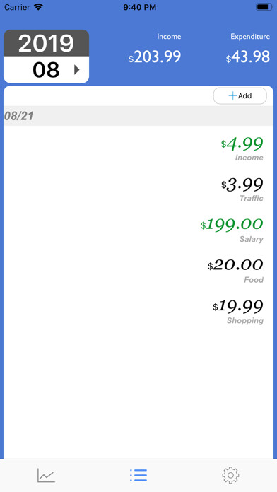 Emulate iPhone app DailyBills - Expense Tracker using MyAndroid