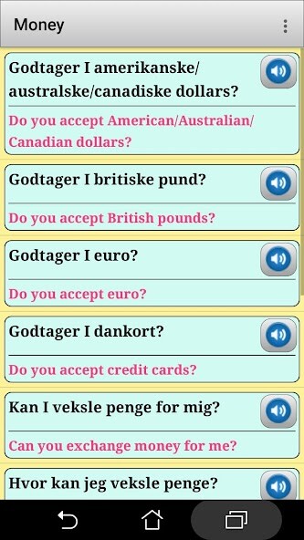 Run android online APK Danish phrasebook and phrases from MyAndroid or emulate Danish phrasebook and phrases using MyAndroid