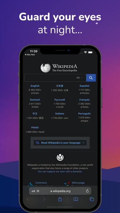 Emulate iPhone app Dark Night - mode for Safari using MyAndroid
