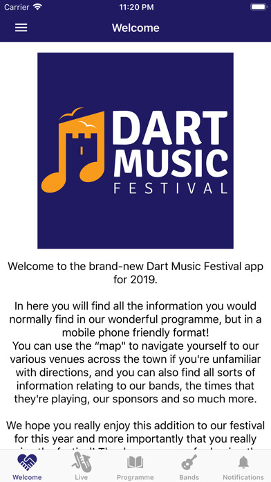 Emulate iPhone app Dart Music Festival using MyAndroid