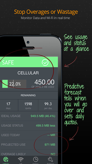 Emulate iPhone app Data Usage Pro using MyAndroid