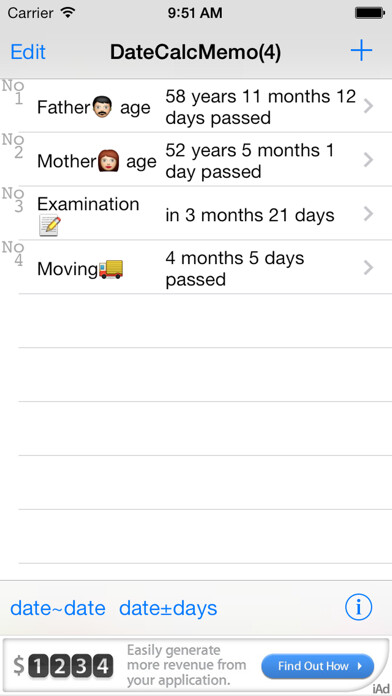 Emulate iPhone app DateCalcMemo ～ how many days using MyAndroid