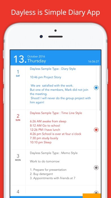 Emulate iPhone app Dayless - Simple Diary App using MyAndroid