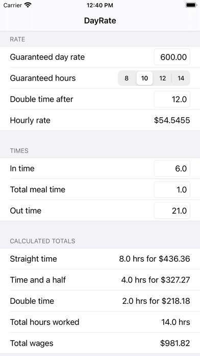 Emulate iPhone app DayRate using MyAndroid