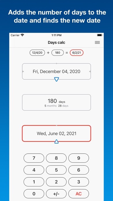 Emulate iPhone app Days calc - dates calculator using MyAndroid