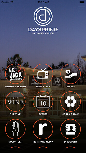 Emulate iPhone app Dayspring Methodist using MyAndroid
