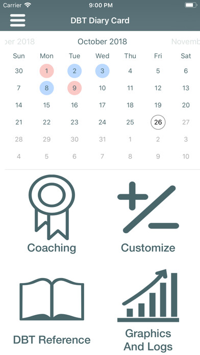 Emulate iPhone app DBT Diary Card & Skills Coach using MyAndroid