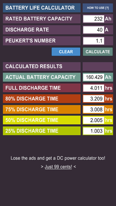 Emulate iPhone app DC Battery Life Calculator Free using MyAndroid