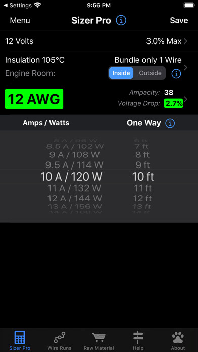 Emulate iPhone app DC Wire Sizer using MyAndroid