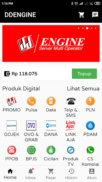 Run android online APK ddEngine - isi Pulsa, Kuota, PLN, Multifinance dll from MyAndroid or emulate ddEngine - isi Pulsa, Kuota, PLN, Multifinance dll using MyAndroid