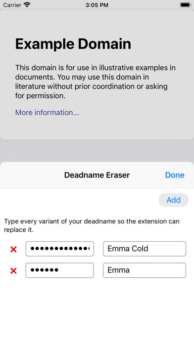 Emulate iPhone app Deadname Eraser for Safari using MyAndroid