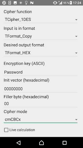Run android online APK DEC cipher demo from MyAndroid or emulate DEC cipher demo using MyAndroid