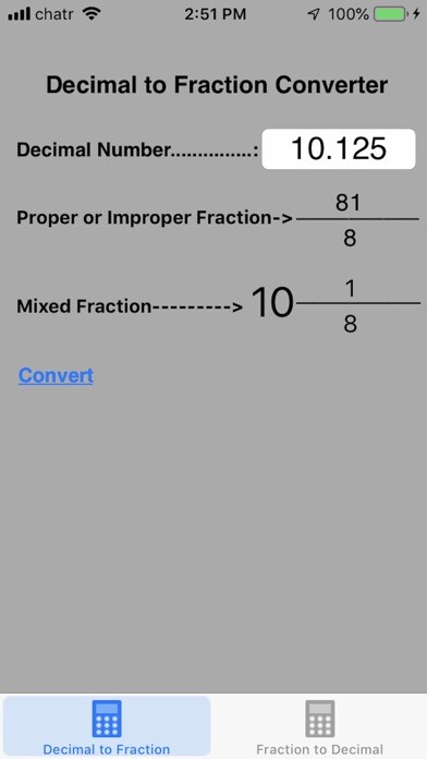 Emulate iPhone app Decimal To Fraction Converter using MyAndroid
