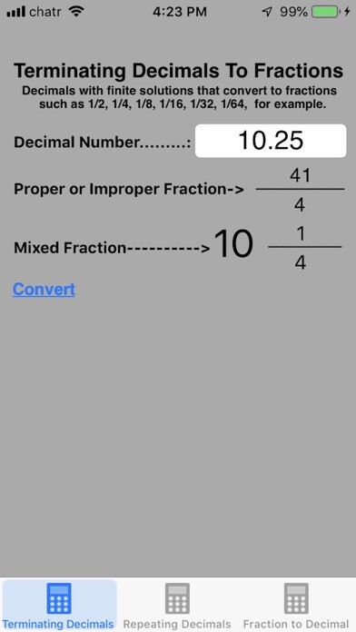 Emulate iPhone app Decimal To Fraction Plus using MyAndroid