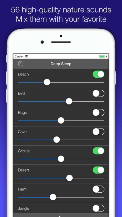 Emulate iPhone app DeepSleep - Nature Sound Mixer using MyAndroid