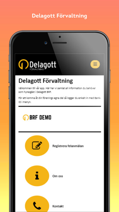 Emulate iPhone app Delagott Förvaltning using MyAndroid