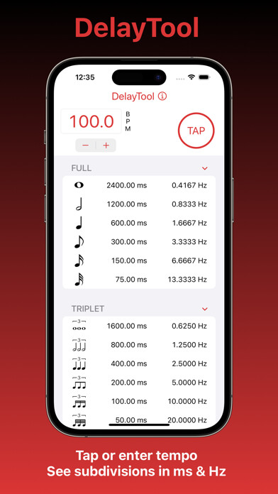 Emulate iPhone app DelayTool: BPM Calculator using MyAndroid Emulate iPhone app DelayTool: BPM Calculator using MyAndroid