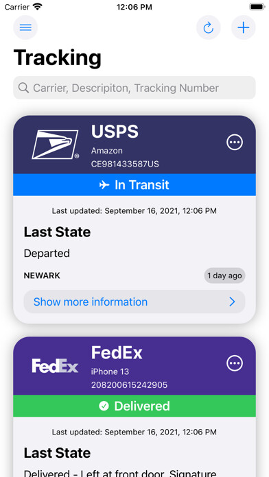 Emulate iPhone app Deliveries Tracker using MyAndroid
