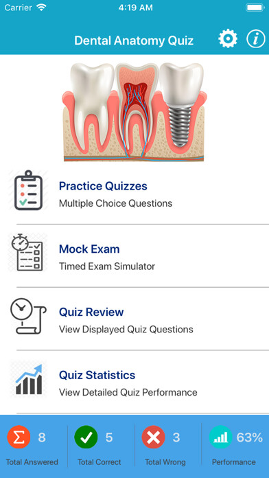 Emulate iPhone app Dental Anatomy Quizzes using MyAndroid