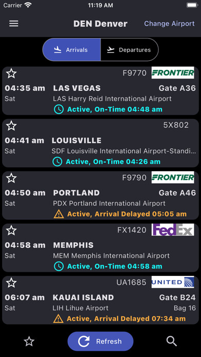 Emulate iPhone app Denver Airport: Flight Info using MyAndroid