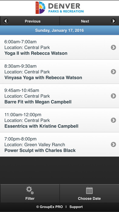 Emulate iPhone app Denver Park and Recreation - Group Fitness Schedule using MyAndroid Emulate iPhone app Denver Park and Recreation - Group Fitness Schedule using MyAndroid