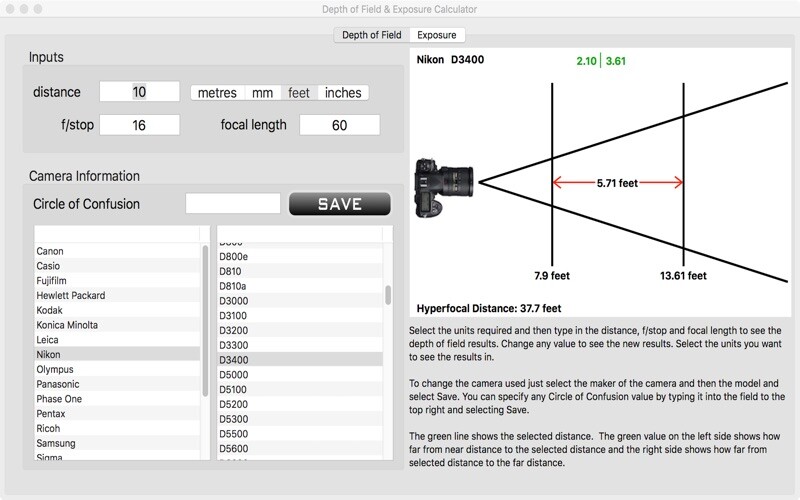 Emulate iPhone app Depth of Field & Exposure Calc using MyAndroid