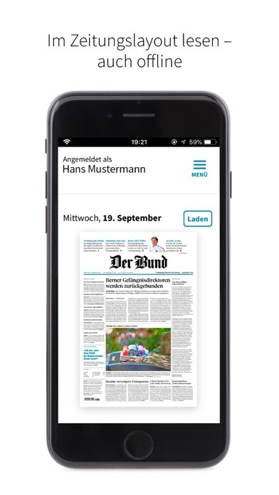 Emulate iPhone app Der Bund E-Paper using MyAndroid