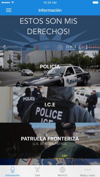 Emulate iPhone app Derecho de Inmigrantes y Ayuda using MyAndroid