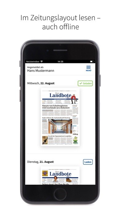 Emulate iPhone app Der Landbote E-Paper using MyAndroid