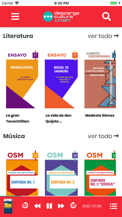 Emulate iPhone app Descarga Cultura.UNAM using MyAndroid