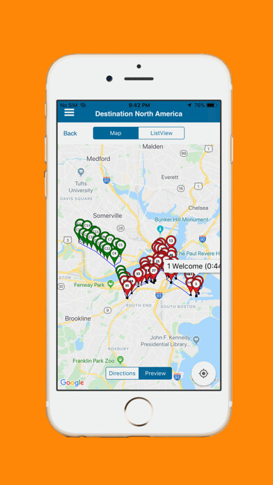 Emulate iPhone app Destinations North America using MyAndroid