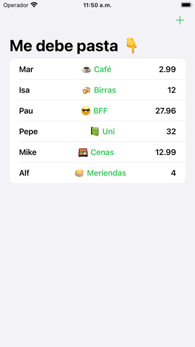 Emulate iPhone app Deudas: Lista de gente using MyAndroid