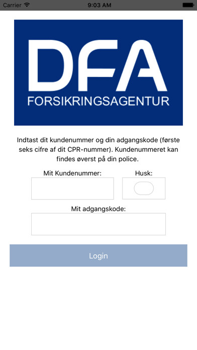 Emulate iPhone app DFAforsikring using MyAndroid