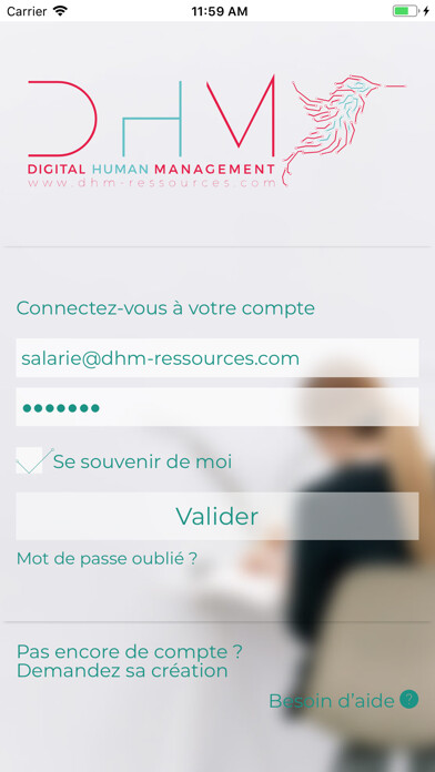 Emulate iPhone app DHM gestion RH entreprise using MyAndroid